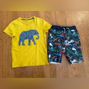 Mini Boden bundle - Yellow Elephant T-Shirt and Dinosaur Shorts Set age 6-7